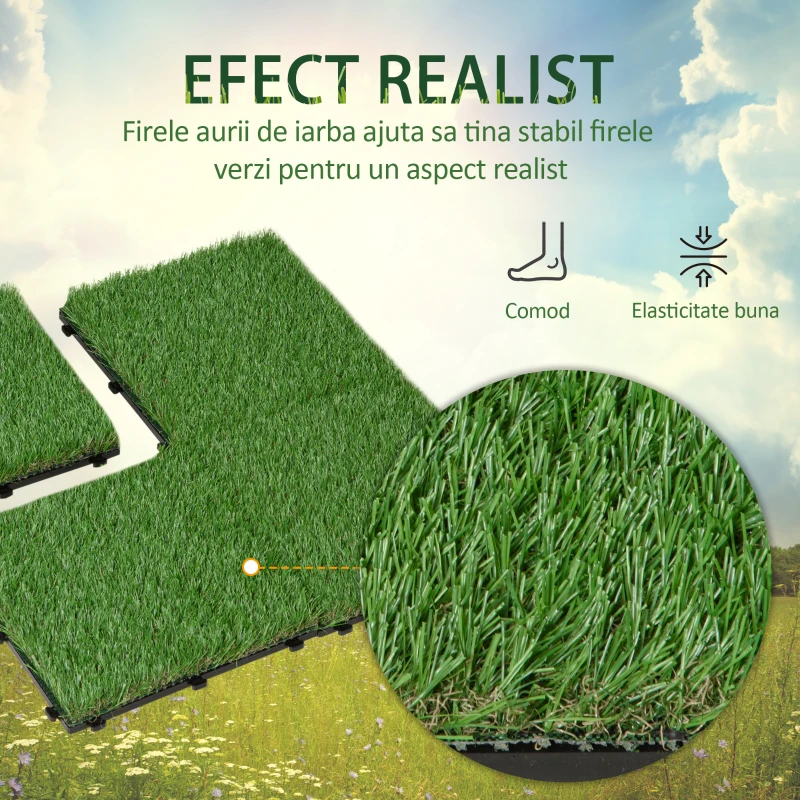 Outsunny iarba sintetica gradina, 10 buc 30x30cm, verde inchis