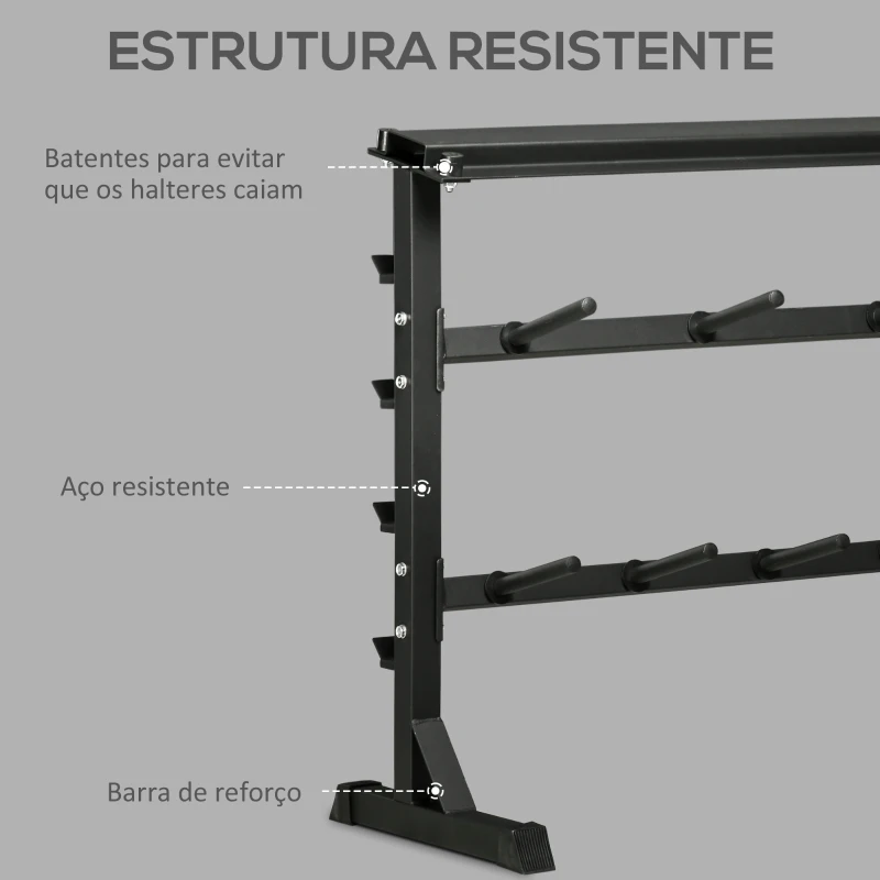 HOMCOM Suporte para Halteres Suporte de Armazenamento de Pesos e Discos Fitness G Carga Máxima 150kg 100x55x102cm Preto