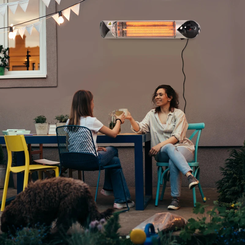 Outsunny Terrasverwarmer, 4 Warmtestanden, met Afstandsbediening, Water- & Stofbestendig, Staal + Aluminium, 88 x 13 x 9 cm