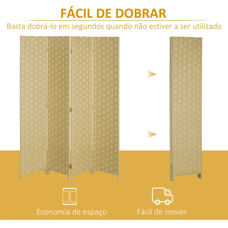 HOMCOM Biombo Separador de Ambientes de 4 Painéis 159,5x169,5cm Divisor de Ambientes Dobrável de Corda de Papel Marrom