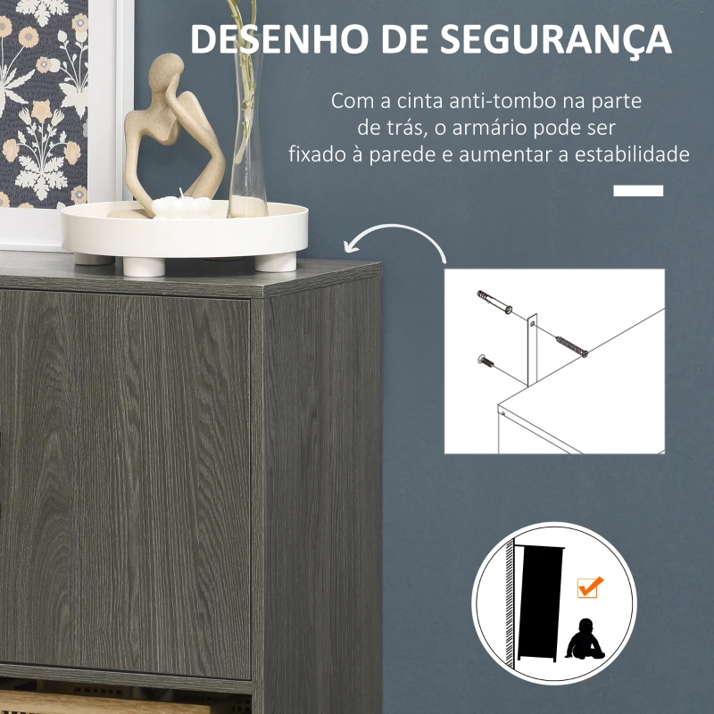 HOMCOM Aparador de Sala de Estar Móvel Sapateiro Estreito com 2 Portas e Prateleira de Armazenamento 76x34x76,5cm Cinza Escuro