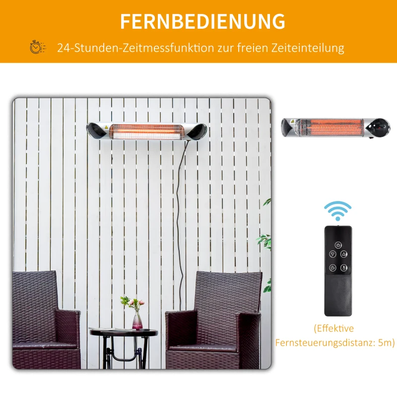 Outsunny Terrasverwarmer, 4 Warmtestanden, met Afstandsbediening, Water- & Stofbestendig, Staal + Aluminium, 88 x 13 x 9 cm