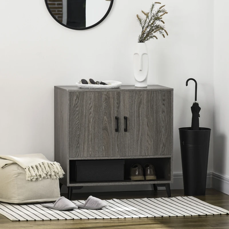 HOMCOM Aparador de Sala de Estar Móvel Sapateiro Estreito com 2 Portas e Prateleira de Armazenamento 76x34x76,5cm Cinza Escuro