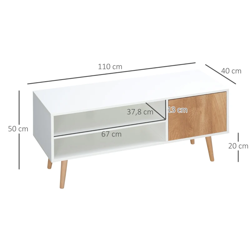 HOMCOM Móvel de TV com 2 Prateleiras de Armazenamento e Armário para Televisores até 55 Polegadas 110x40x50cm Branco e Madeira