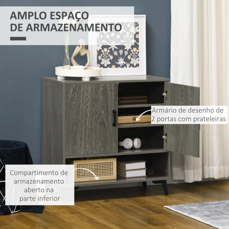 HOMCOM Aparador de Sala de Estar Móvel Sapateiro Estreito com 2 Portas e Prateleira de Armazenamento 76x34x76,5cm Cinza Escuro