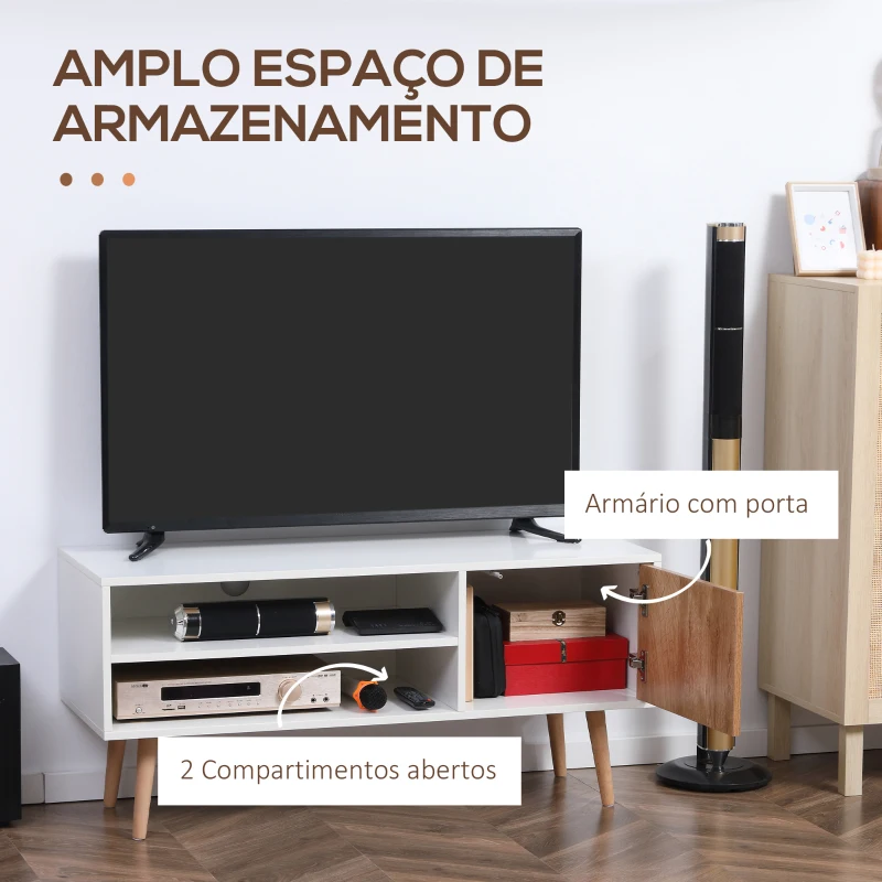HOMCOM Móvel de TV com 2 Prateleiras de Armazenamento e Armário para Televisores até 55 Polegadas 110x40x50cm Branco e Madeira