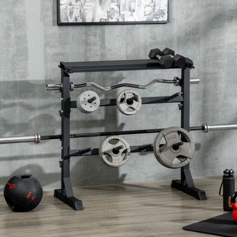 HOMCOM Suporte para Halteres Suporte de Armazenamento de Pesos e Discos Fitness G Carga Máxima 150kg 100x55x102cm Preto