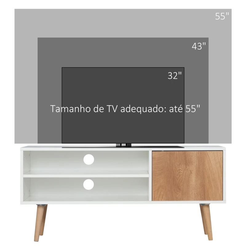 HOMCOM Móvel de TV com 2 Prateleiras de Armazenamento e Armário para Televisores até 55 Polegadas 110x40x50cm Branco e Madeira