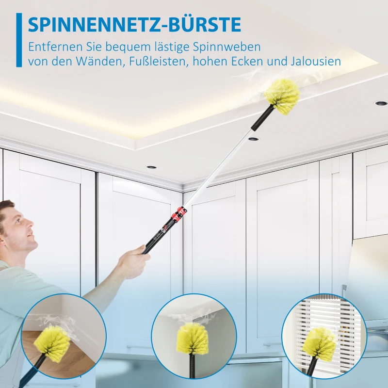HOMCOM Staubwedel-Set, drei Aufsätze, ausfahrbare Teleskopstange, Polyester+Mikrofaser+Aluminium, 4 x 4 x 180 cm