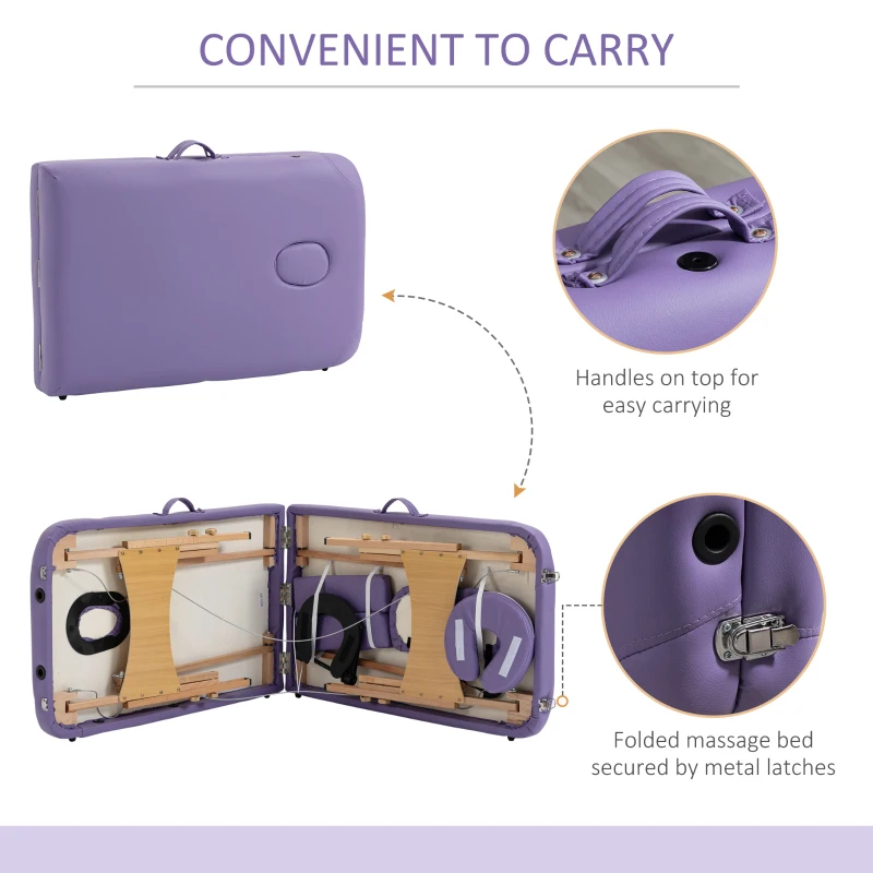 HOMCOM Portable Folding Massage Table, 2 Sections-Purple