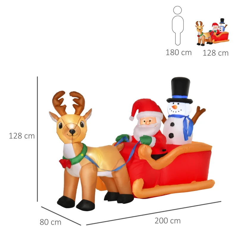 HOMCOM 6.5ft Christmas Inflatable Santa Claus on Sleigh Deer, LED Lighted for Home Indoor Outdoor Garden Lawn Decoration Party Prop