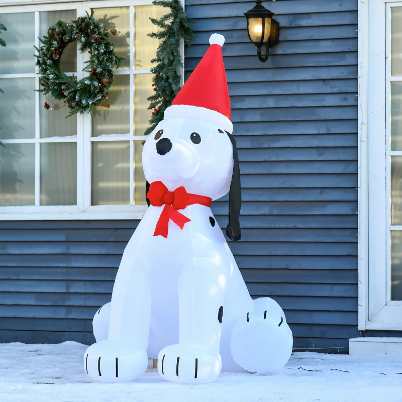 HOMCOM 6ft Inflatable Christmas Puppy Dog Wearing Santa Hat Lighted Outdoor Decoration Blow Up Decor for Holiday Indoor