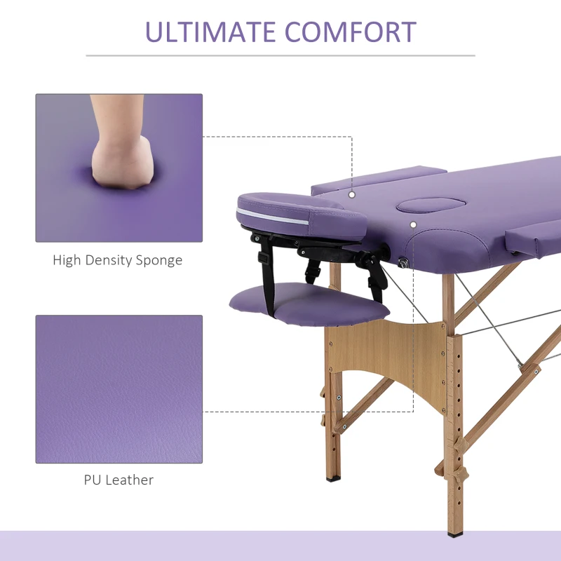 HOMCOM Portable Folding Massage Table, 2 Sections-Purple