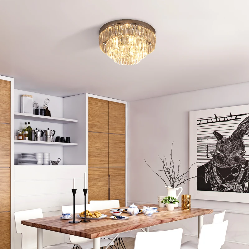 HOMCOM Round Crystal Ceiling Lamp 7 Lights Chandelier Mounted Fixture For Living Room Dining Room Hallway Modern