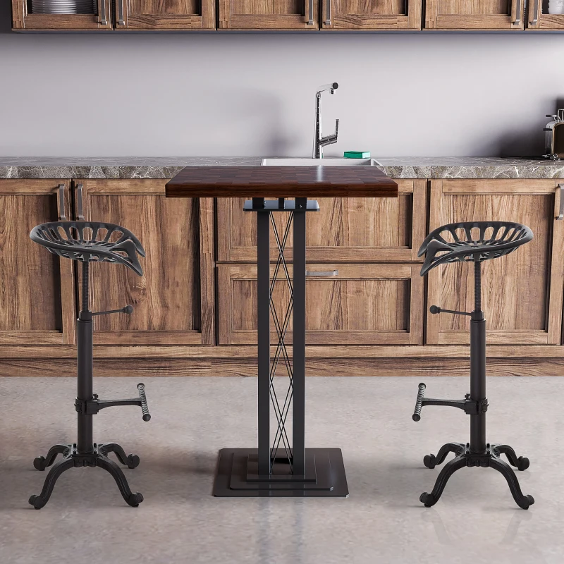 HOMCOM Cast Iron Adjustable Height Industrial Bar Stool with Footrest