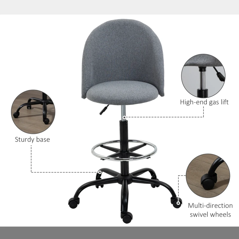 Vinsetto Small Desk Chair, Standing Desk Chair, Swivel, Armless with Footrest Grey