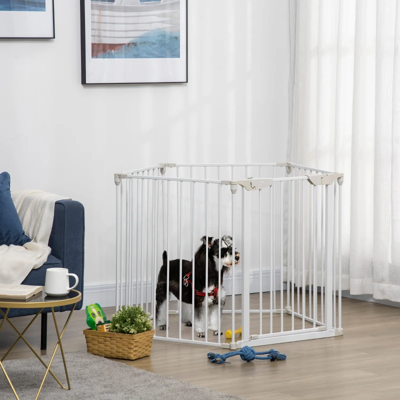 PawHut 5 Panels Pet Playpen Metal Fence w/ Walk Through Door - White(m-13)