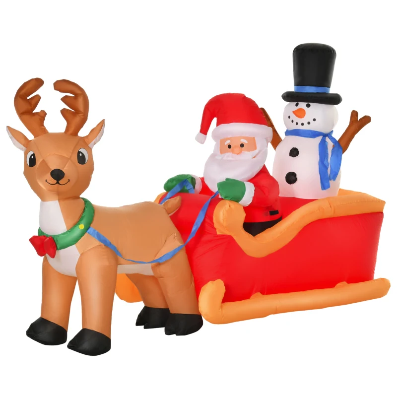 HOMCOM 6.5ft Christmas Inflatable Santa Claus on Sleigh Deer, LED Lighted for Home Indoor Outdoor Garden Lawn Decoration Party Prop