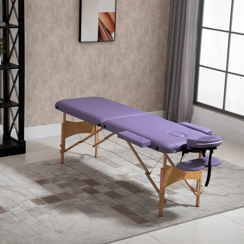 HOMCOM Portable Folding Massage Table, 2 Sections-Purple