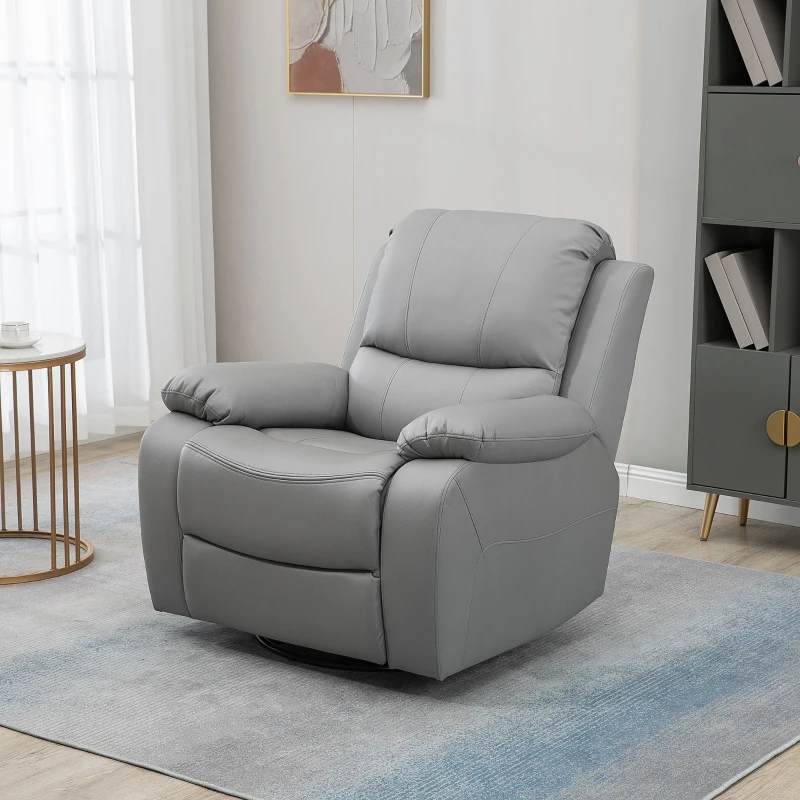 HOMCOM relaxfauteuil, verstelbare rugleuning, draaibaar, tuimelfunctie, met voetsteun, staal, grijs, 93 x 100 x 98 Hcm(m-10)