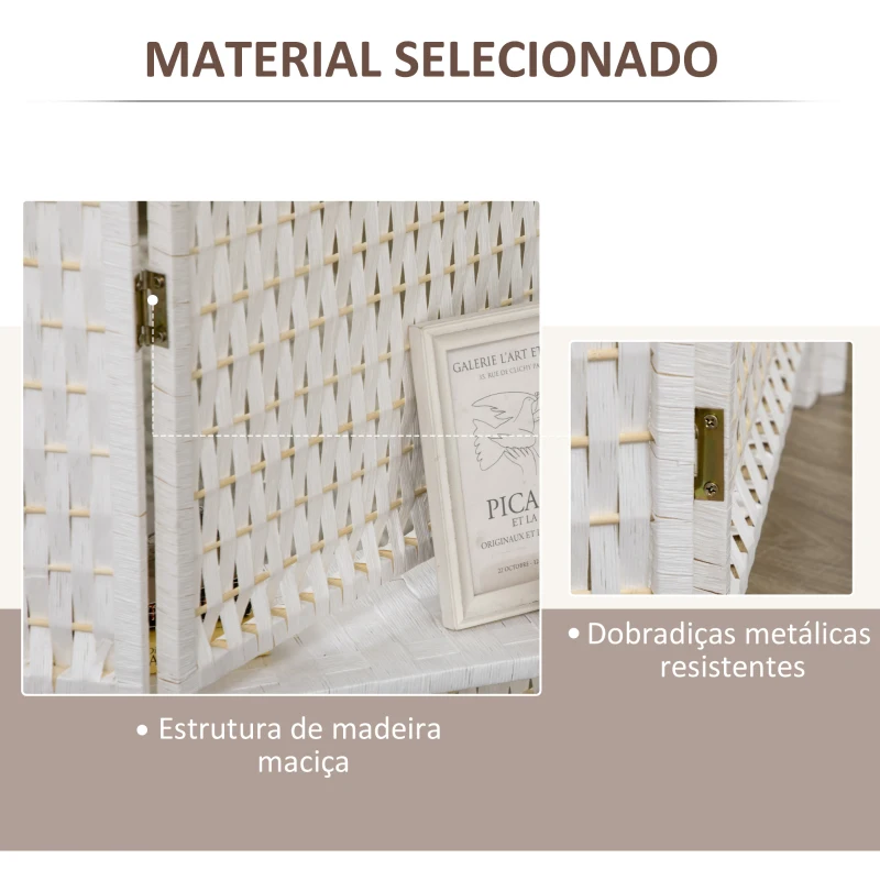 HOMCOM Biombo de 4 Painéis Dobrável Separador de Ambientes Divisor de Ambientes com Prateleiras 181x180cm Branco