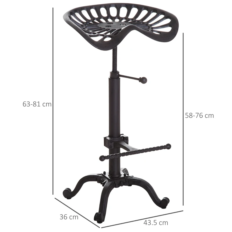 HOMCOM Cast Iron Adjustable Height Industrial Bar Stool with Footrest