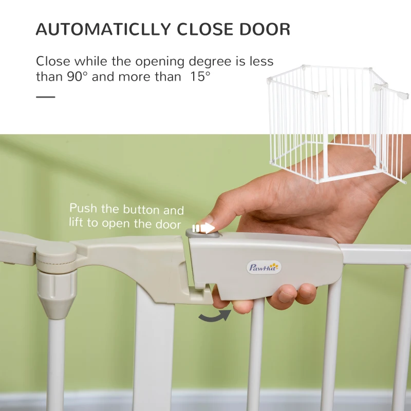PawHut 5 Panels Pet Playpen Metal Fence w/ Walk Through Door - White(m-6)
