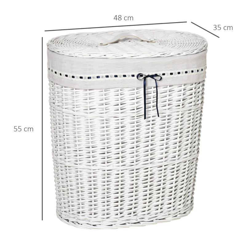 HOMCOM Cesto Portabiancheria in Vimini con Coperchio e Sacco Interno in Tessuto Lavabile, Bianco