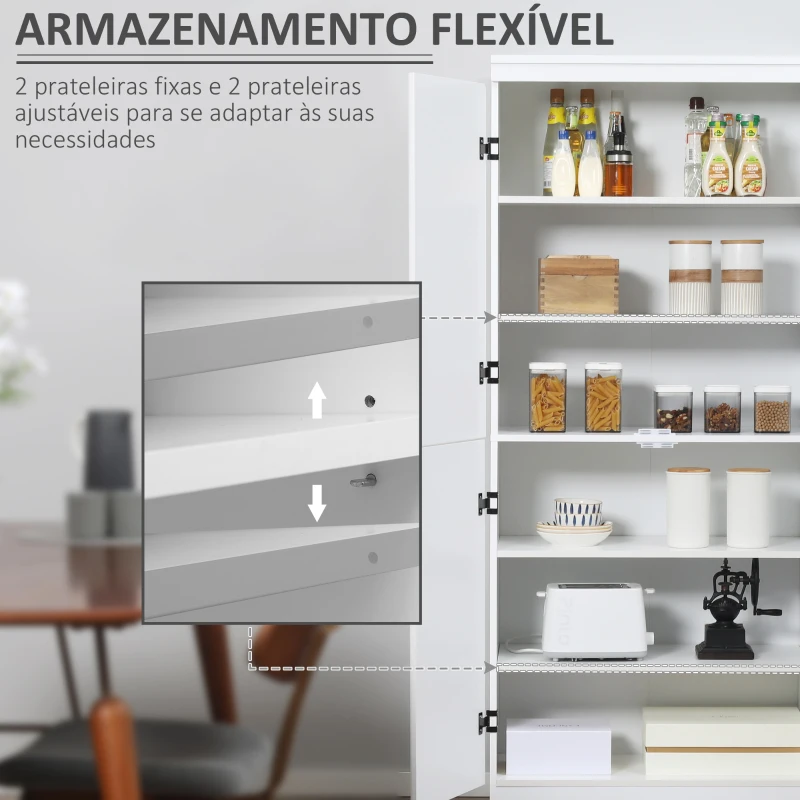 HOMCOM Armário de Cozinha Móvel Auxiliar de Cozinha com 6 Prateleiras de Armazenamento Estilo Moderno 76x40x176,7cm Branco
