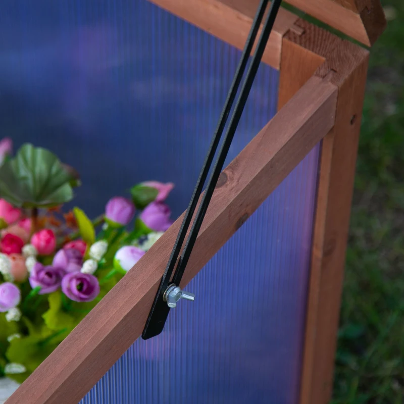 Outsunny Wooden Cold Frame with Openable & Tilted Top Cover, Outdoor Polycarbonate Greenhouse for Plant, 100 x 65 x 40cm, Brown