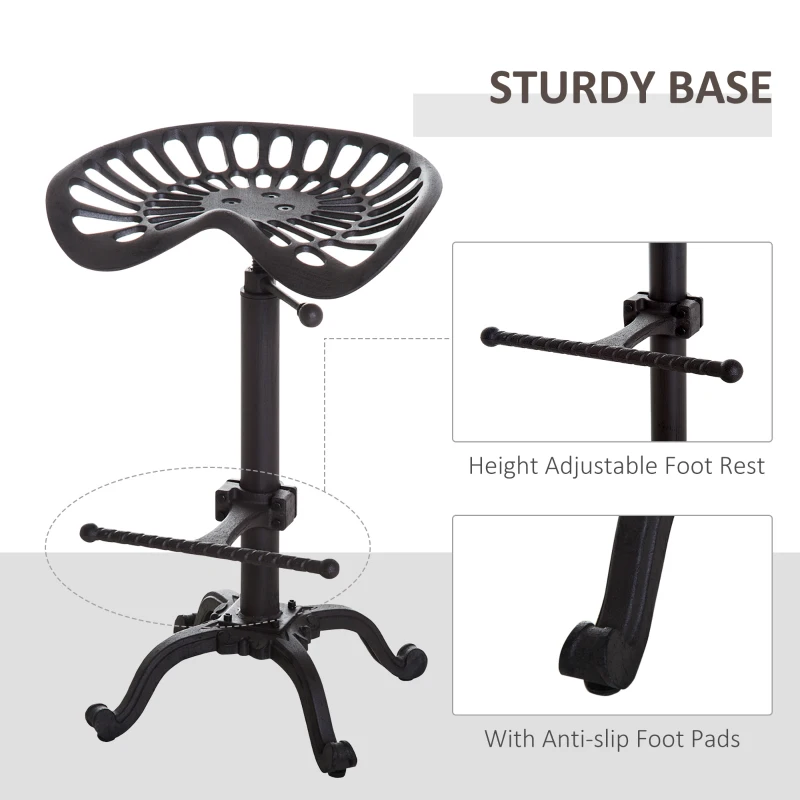 HOMCOM Cast Iron Adjustable Height Industrial Bar Stool with Footrest