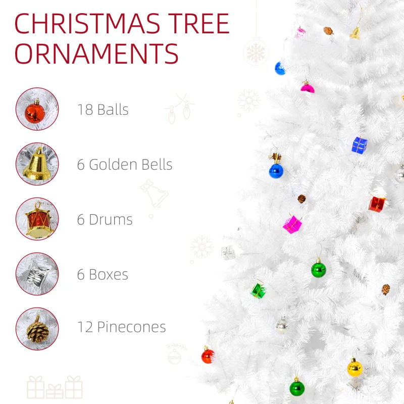 HOMCOM 6ft White Christmas Tree Artificial PVC Christmas Tree w/ Ornaments