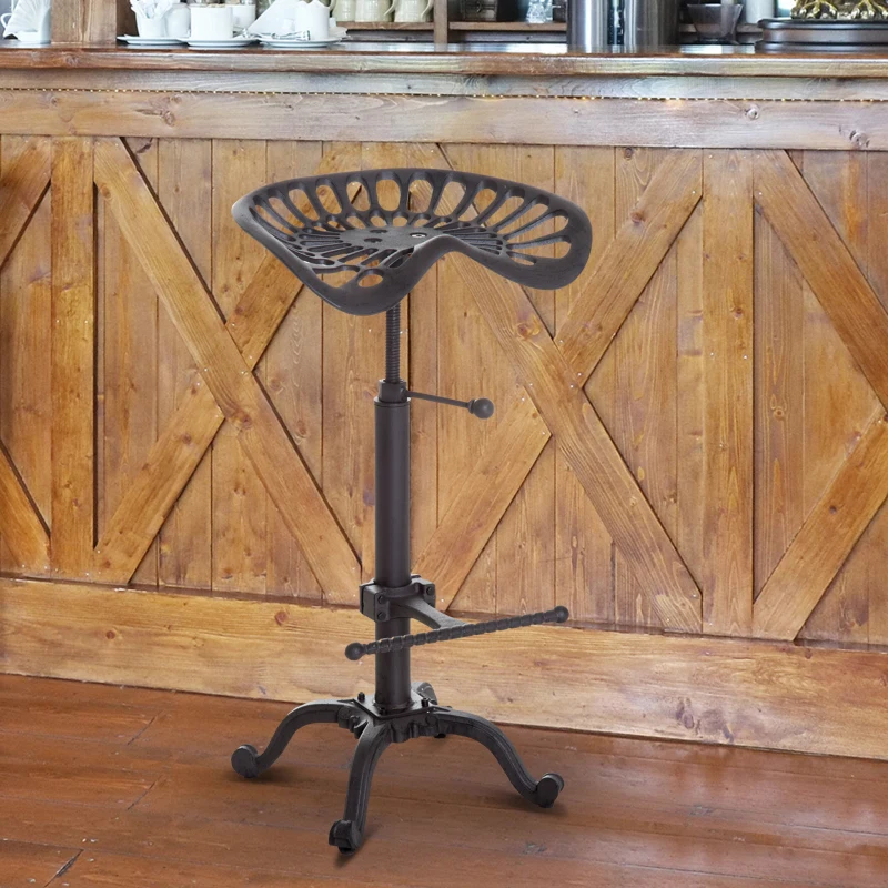 HOMCOM Cast Iron Adjustable Height Industrial Bar Stool with Footrest