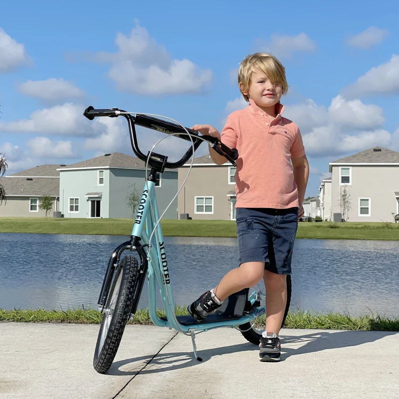 HOMCOM Teen Kids Stunt Scooter Children Kick Scooter Adjustable Handlebar 2 Brakes Ride On 16 Inch