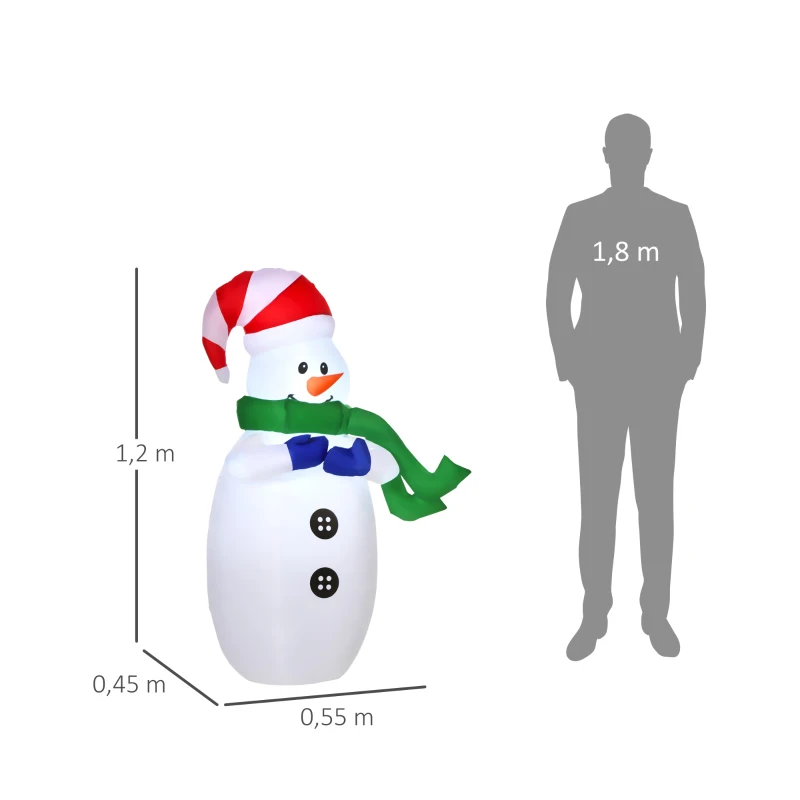 HOMCOM 4ft Inflatable Standing Christmas Decoration Large Waterproof Snowman with LED and Inflator