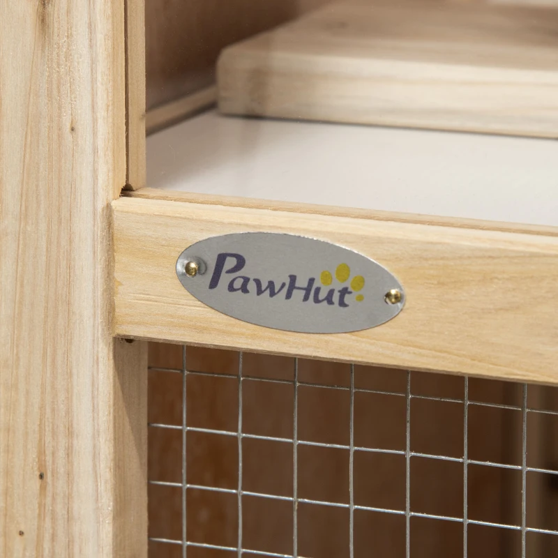 PawHut Wooden Hamster Cage, Mice Rodent Small Animals Kit Hutch, 2 Tiers Exercise Play House, with Sliding Tray, Ladder, Seesaw, Running Wheel, Openable Roofs, 78 x 41.5 x 60 cm, Natural