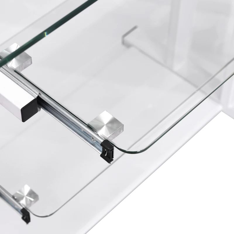 HOMCOM Workstation W/ Wheels-White, Transparent Glass