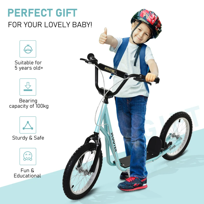 HOMCOM Teen Kids Stunt Scooter Children Kick Scooter Adjustable Handlebar 2 Brakes Ride On 16 Inch