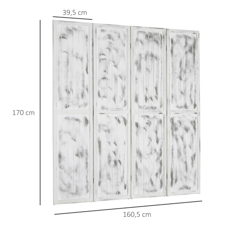HOMCOM Biombo Dobrável de 4 Painéis Separador de Ambientes Elegante para Dormitórios Sala de Estar 160,5x170cm Branco Rústico