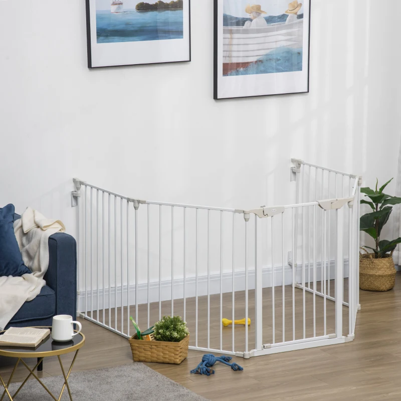 PawHut 5 Panels Pet Playpen Metal Fence w/ Walk Through Door - White(m-9)