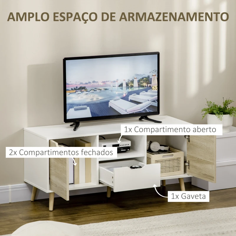 HOMCOM Móvel de TV com Gaveta para Televisores de até 50 Polegadas Aparador de Sala de Estar 110x40x50cm Branco e Madeira