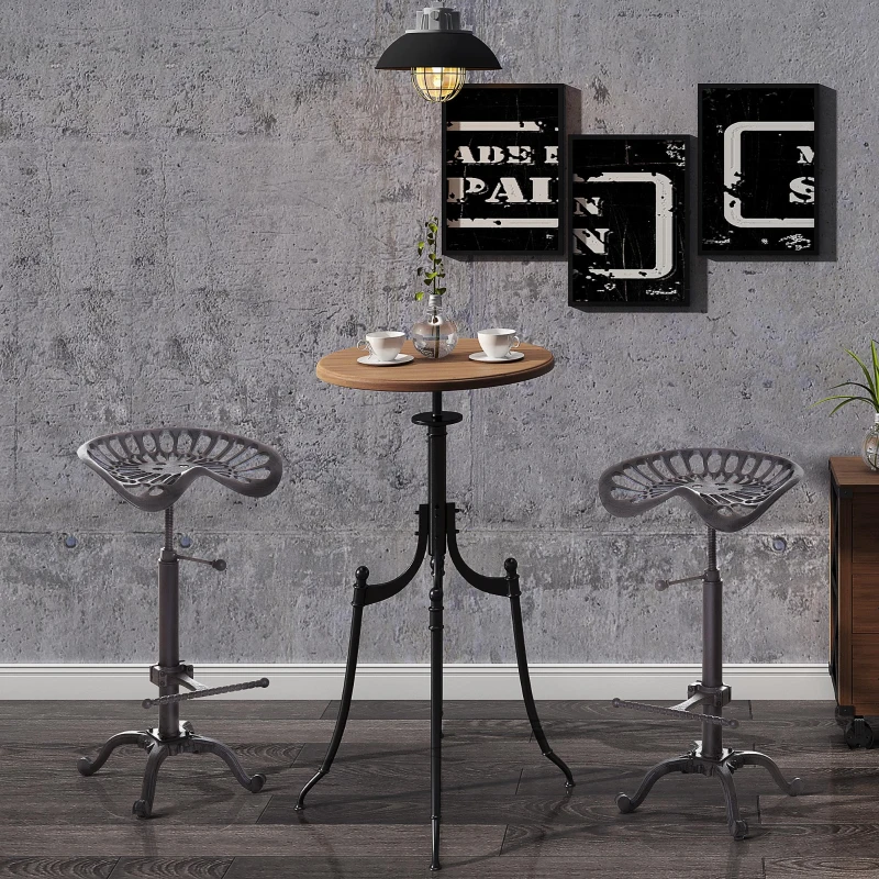 HOMCOM Cast Iron Adjustable Height Industrial Bar Stool with Footrest