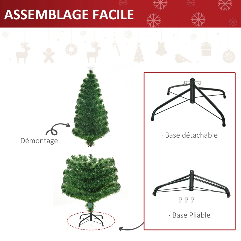 HOMCOM Sapin Arbre de noël Artificiel Lumineux 180cm avec Fibre Optique+230 LED 8 Modes Scintillants Vert Neuf 61