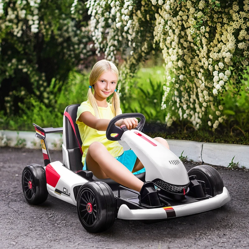 HOMCOM 12V Electric Ride-On Go Kart, with Remote Control, Lights, Music, Horn - White