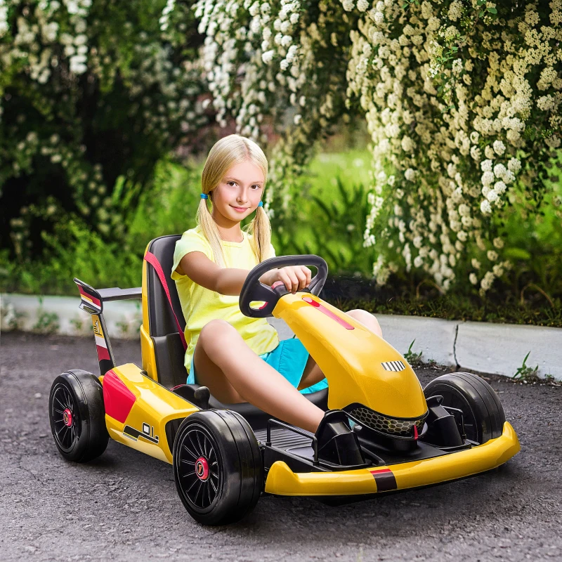 HOMCOM 12V Electric Ride-On Go Kart, with Remote Control, Lights, Music, Horn -Yellow
