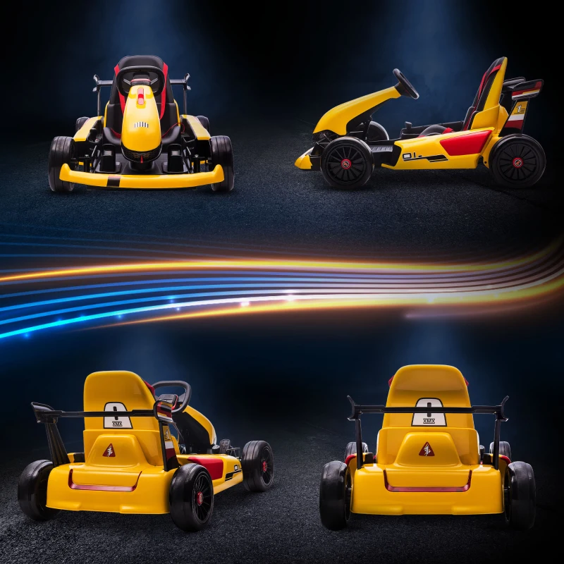 HOMCOM 12V Electric Ride-On Go Kart, with Remote Control, Lights, Music, Horn -Yellow