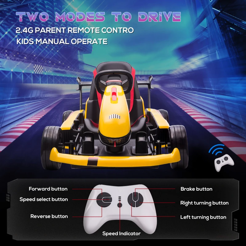 HOMCOM 12V Electric Ride-On Go Kart, with Remote Control, Lights, Music, Horn -Yellow
