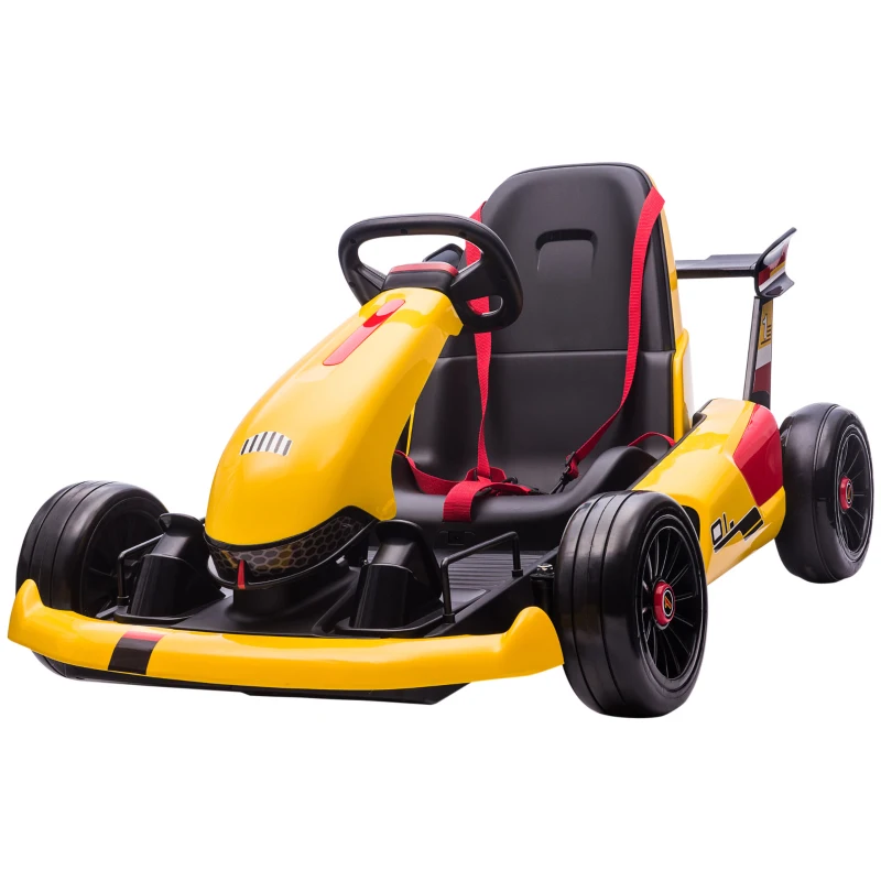 HOMCOM 12V Electric Ride-On Go Kart, with Remote Control, Lights, Music, Horn -Yellow