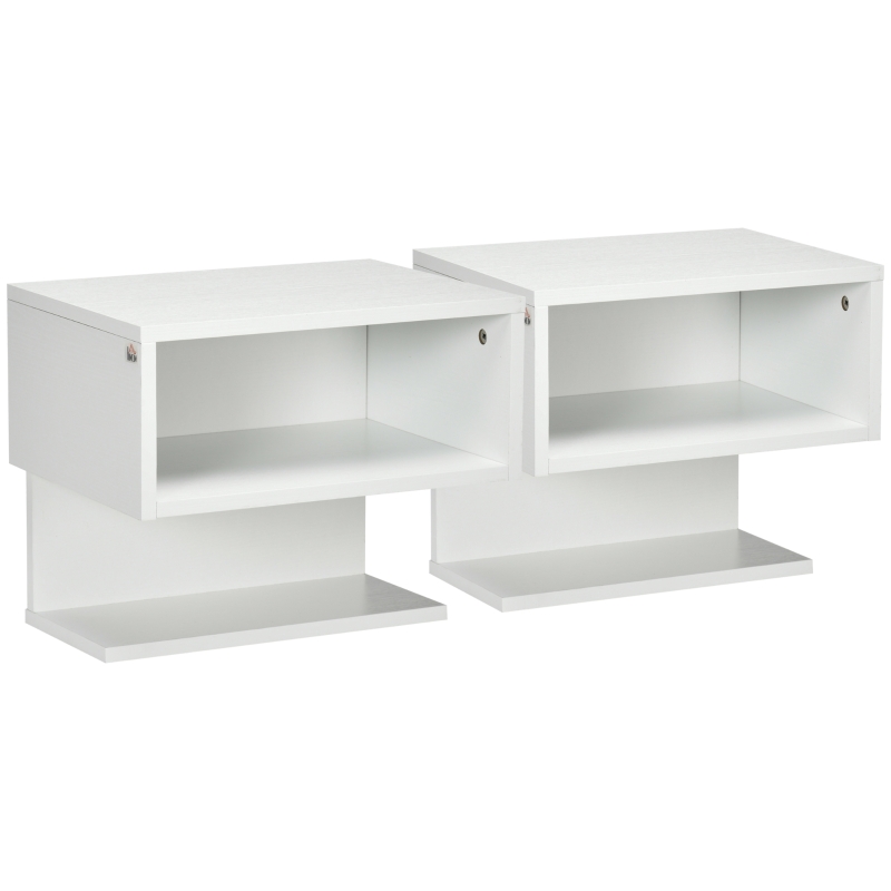 HOMCOM Scaffale a Parete Bianco, Set 2 Pezzi in MDF con Ripiano Aperto e Piano d'Appoggio, 40x29.5x33.5 cm