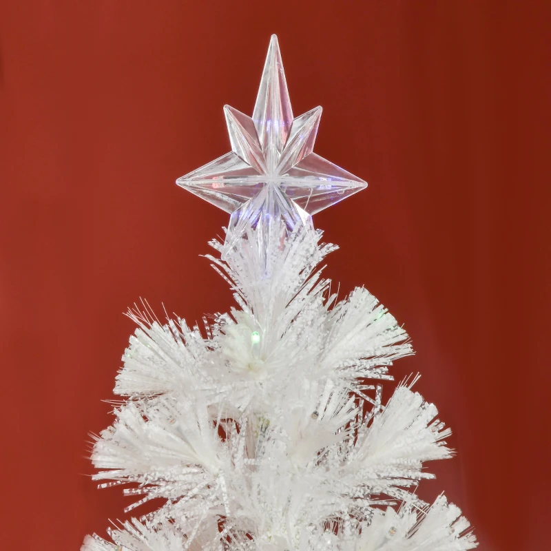 HOMCOM Sapin de Noël Artificiel Blanc Sapin Lumineux 180H cm Fibre Optique + 220 LED Couleurs RVB 7 Modes Support Pied Inclus 220 Branches étoile Sommet Brillante
